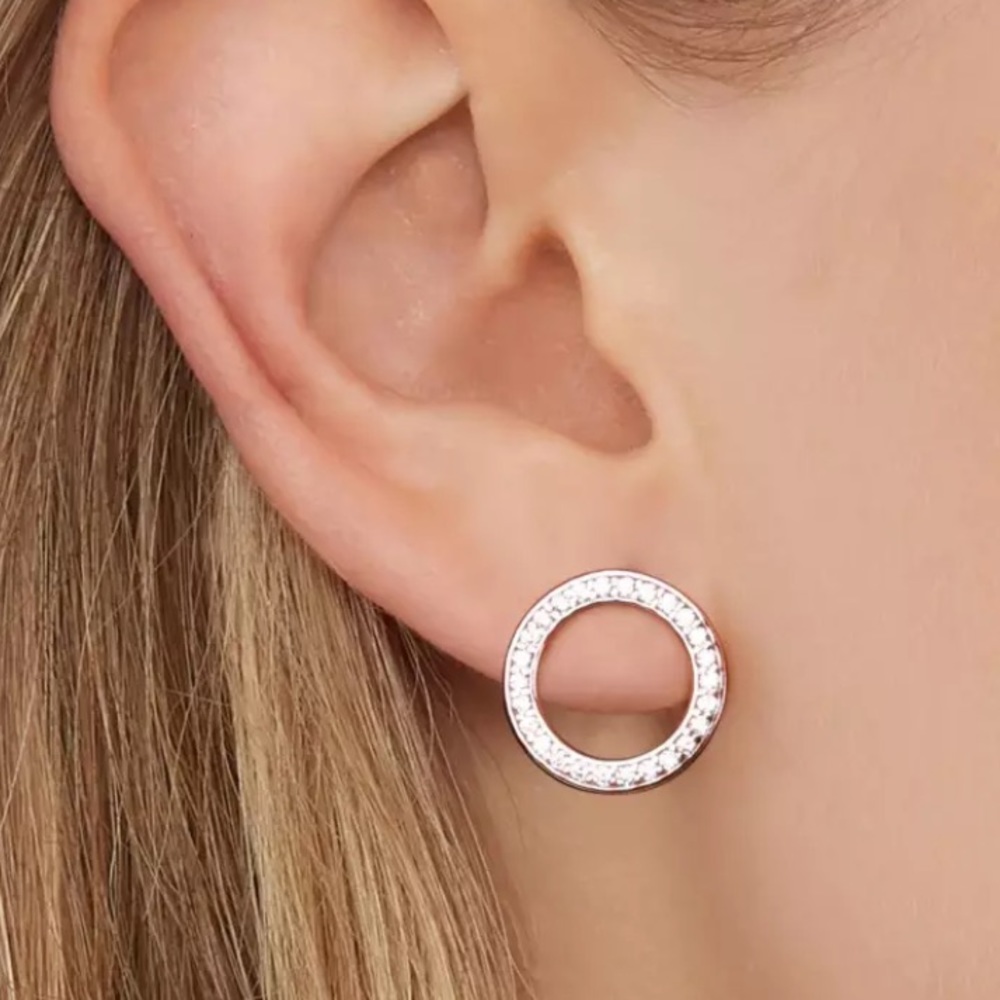Rose gold plated round earrings - Picture 2 of 3